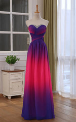 Beautiful Gradient Chiffon Sweetheart Beaded Prom Dress A-line Gradient Party Dress prom dresses shops