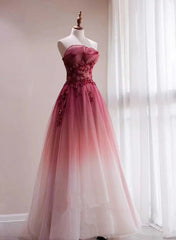 Beautiful Tulle Gradient with Beaded Long Party Dress A-line Gradient Prom Dress prom dresses shops