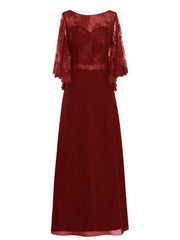 Best Floor-Length Scoop Neck Lace Chiffon Mother of the Bride Dress