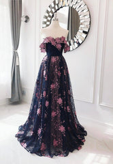 Prom Dresses For Sale, Black Lace Long A-Line Prom Dresses, Black Evening Dresses