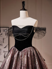 Evening Dress With Sleeves Uk, Black A-Line Satin Tulle Long Prom Dresses, Black Formal Black Evening Dress