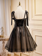 Homecoming Dresses Sweetheart, Black A-Line Tulle Lace Short Prom Dress, Black Lace Homecoming Dresses