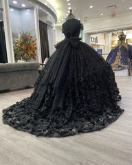 Black Ball Gown Off the Shoulder Quinceanera Dresses with Bow Knot