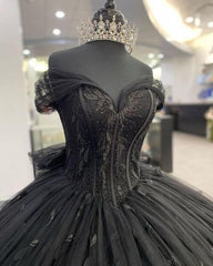 Black Ball Gown Off the Shoulder Quinceanera Dresses with Bow Knot