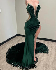 Party Dress Formal, Black Girl Prom Dresses Long Mermaid Green Prom Gown With Train