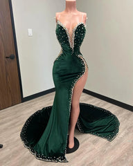 Black Girl Prom Dresses For Black girls Long Mermaid Green Prom Gown With Train