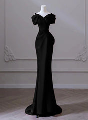 Black Mermaid Sweetheart Off Shoulder Prom Dress, Black Satin Evening Dress