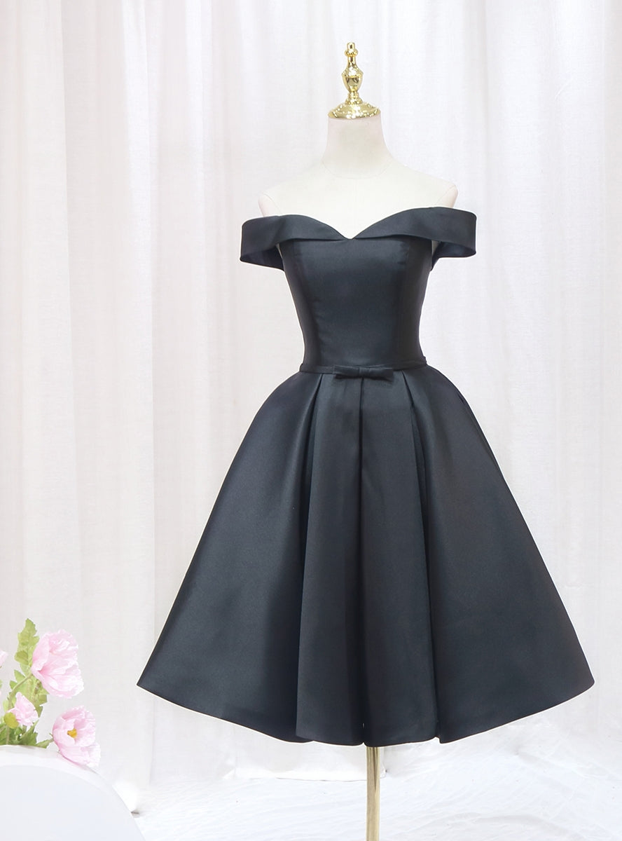 Black Satin Off the Shoulder Homecoming Dress