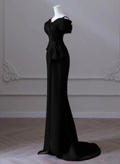 Black Satin Sweetheart Straps Long Formal Dress, Black Long Prom Dress