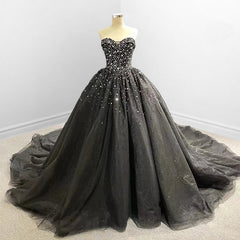 Black Strapless Dresses Sweetheart Tulle Quinceanera Dresses