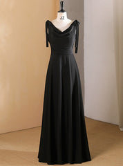 Black Straps Pleats Pearls Prom Dress