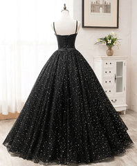 Black Sweetheart Straps Tulle Long Evening Gown Sleeveless Floor-Length Prom Dresses prom dresses shops