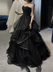 Black Sweetheart Tulle Ball Gown Formal Dress Black Long Prom Dress prom dresses shops