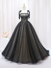 Black Tulle Lace Straps Prom Dress