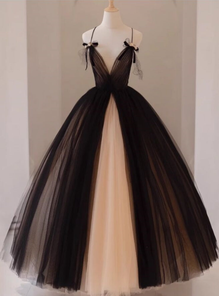 Black Tulle Spaghetti Straps Tulle Prom Dress