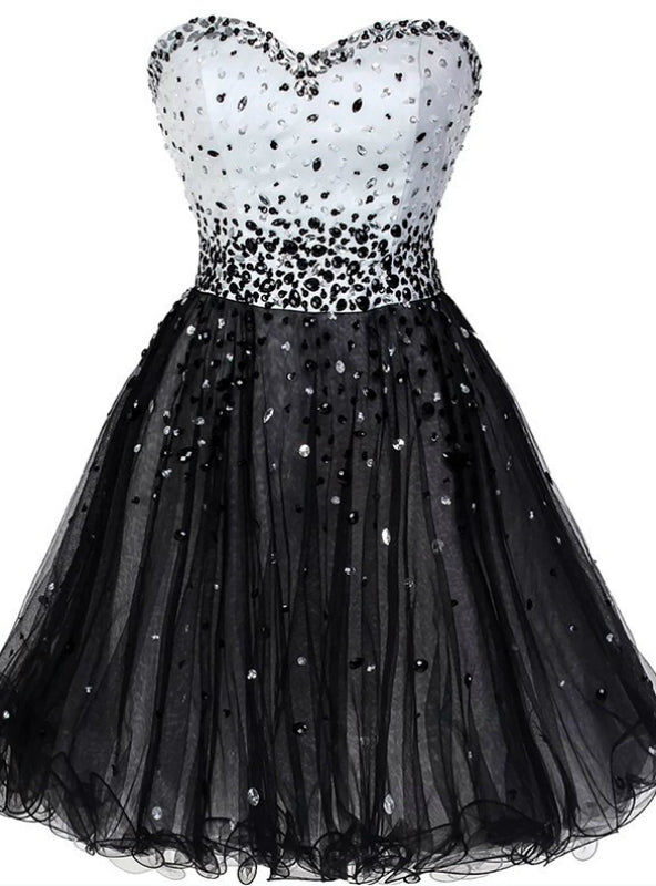 Black Tulle Sweetheart Beading Short Homecoming Dress