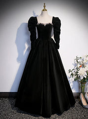 Black Velvet Crystal Prom Dress With Detachable Sleeve