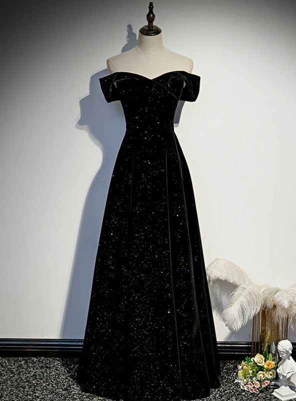 Black Velvet Off the Shoulder Prom Dress