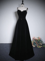 Black Velvet Short Sleeve Square Neck Pearls Prom Dresses