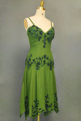 Green A line Prom Dresses Spaghetti Straps Evening Dresses Chiffon Formal Dresses