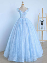 Homecoming Dress Tights, Blue A-Line Tulle Lace Long Prom Dresses, Blue Lace Formal Evening Dresses