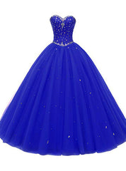 Blue Ball Gown Sweetheart Neck 16 Birthday Dress With Crystal