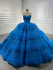 Blue Ball Gown Tulle Pink Tulle Pleats Beading Prom Dress