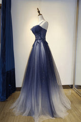 Blue Gradient Straps Tulle Long Party Dress with Lace Blue Junior Prom Dress prom dresses shops