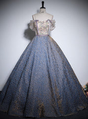 Blue Sapaghetti Straps Sequins Quinceanera Dress