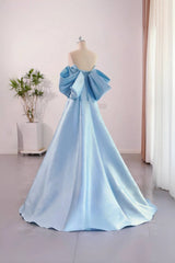 Blue Satin A-line Long Party Dress, Blue Satin Long Evening Dress Prom Dress