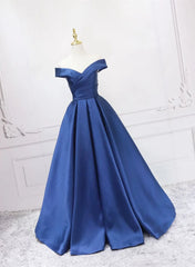 Blue Satin Sweetheart Long Wedding Party Dress Blue Formal Dress prom dresses shops