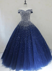 Blue Sequins Ball Gown Off Shoulder Party Dress Blue Sweet 16 Gown prom dresses shops