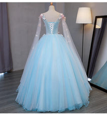 Blue Tulle Formal Dress with Pink Lace Blue Ball Gown Sweet 16 Dresses prom dresses shops