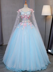 Blue Tulle Formal Dress with Pink Lace Blue Ball Gown Sweet 16 Dresses prom dresses shops