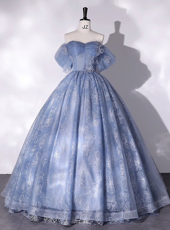 Blue Tulle Off the Shoulder Quinceanera Dress