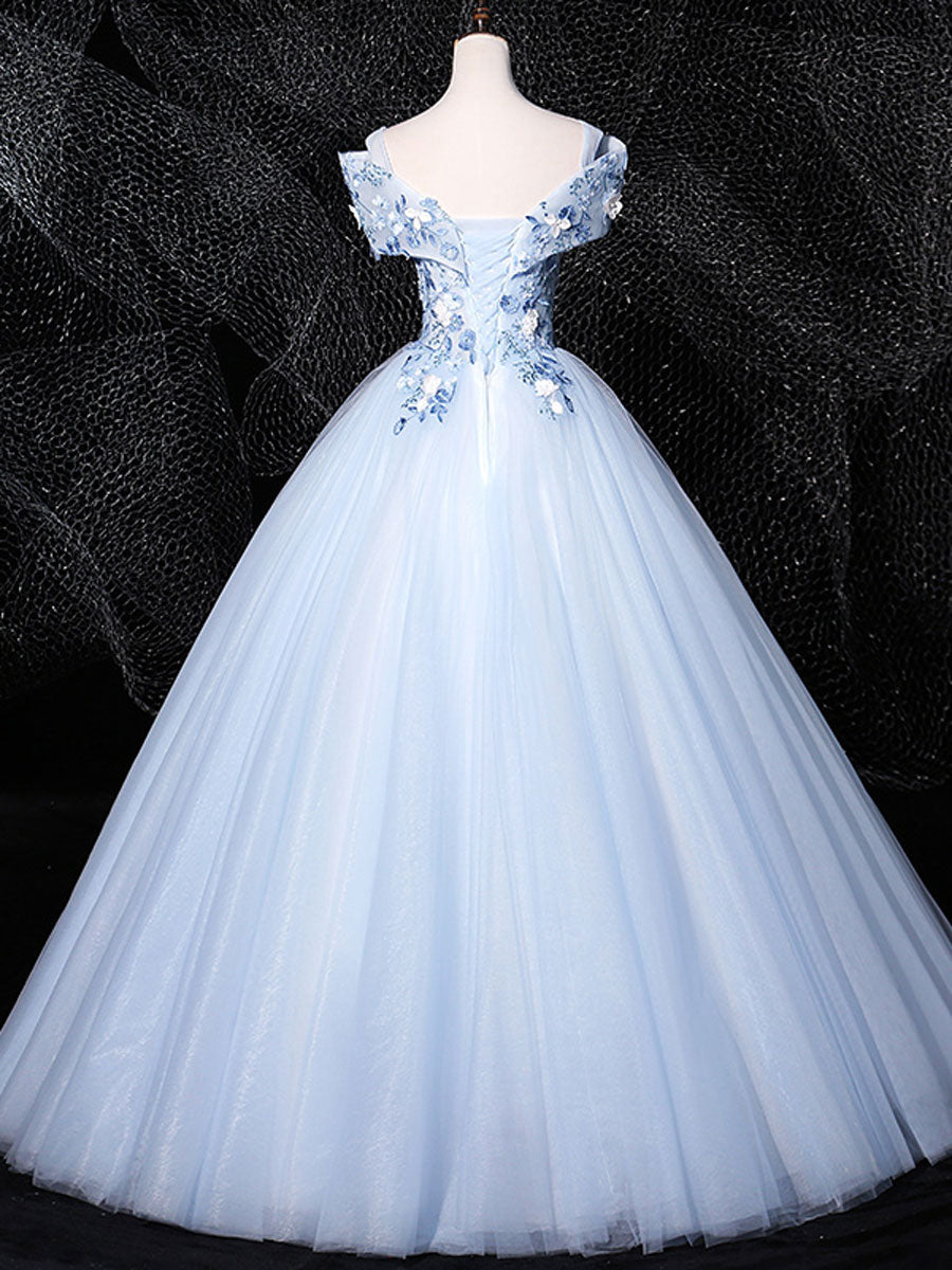 Bridesmaide Dresses Long, Blue V Neck Tulle Lace Long Formal Prom Dresses. Blue Sweet 16 Dresses