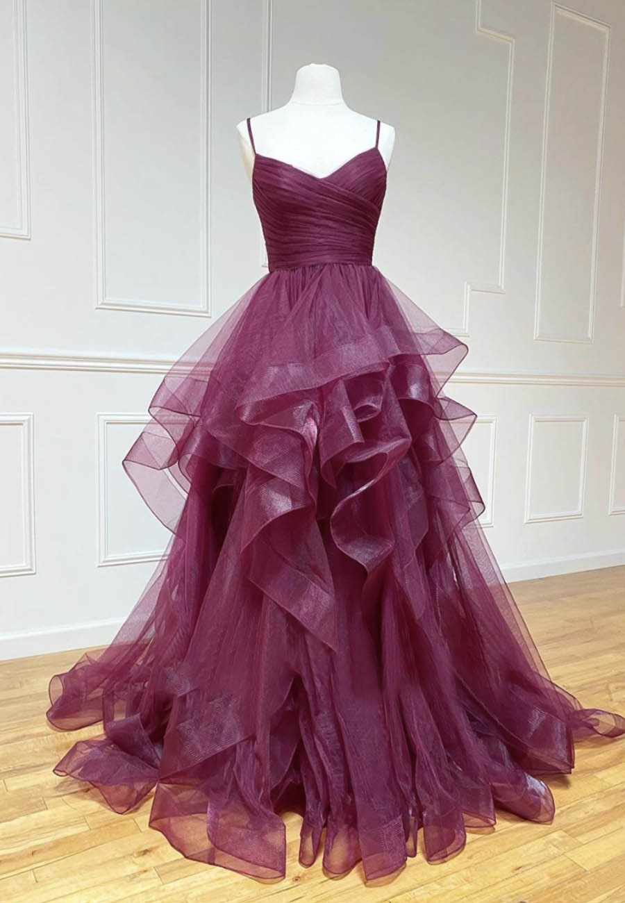 Evening Dresses Long Elegant, Purple Tulle Long Prom Dresses, A-Line Formal Evening Dresses