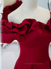 Evening Dress Gowns, Burgundy A-Line Satin Long Prom Dress, Burgundy Formal Evening Dresses