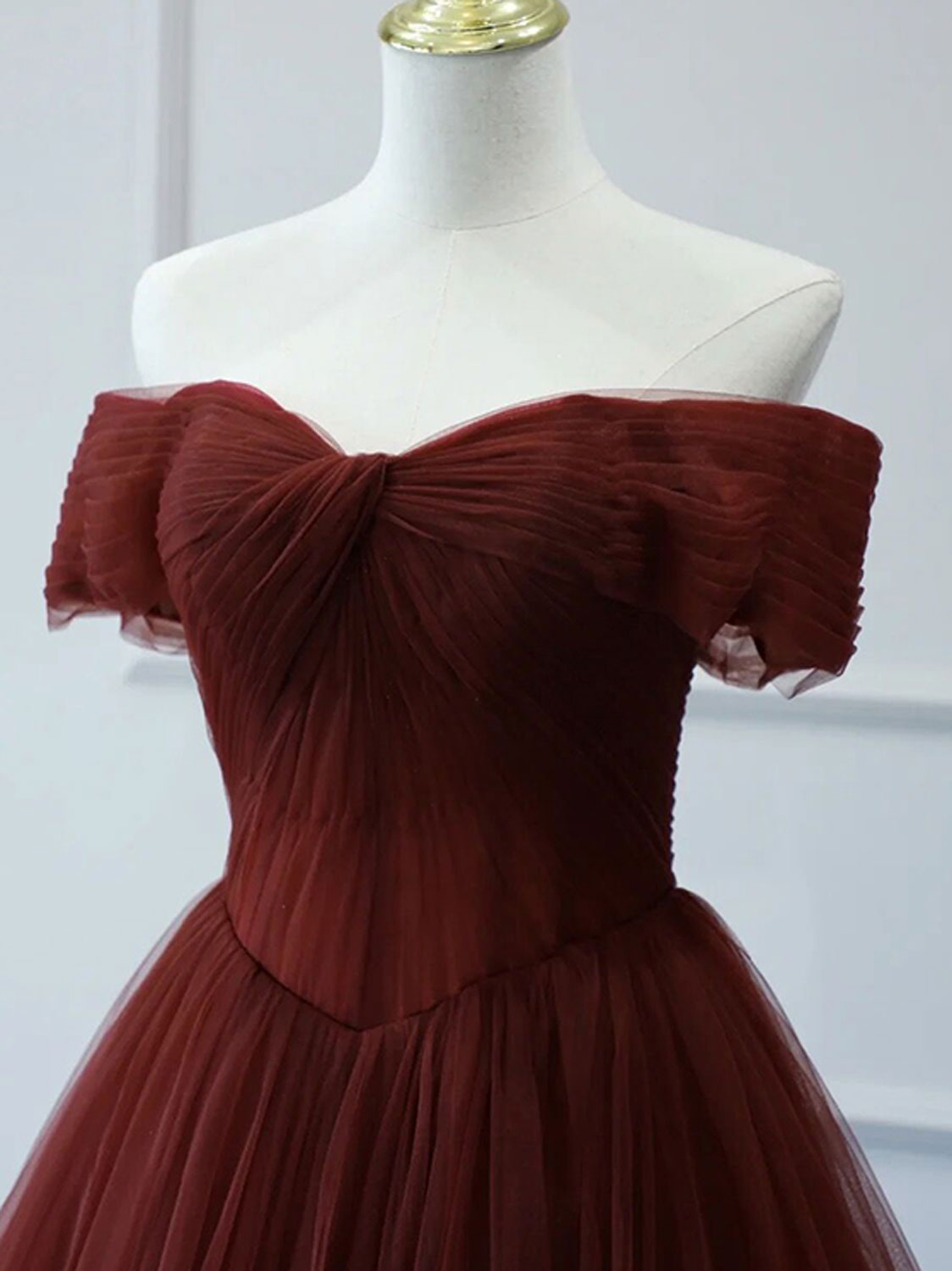 Prom, Burgundy A line Tulle Long Prom Dresses, Burgundy Long Bridesmaid Dresses