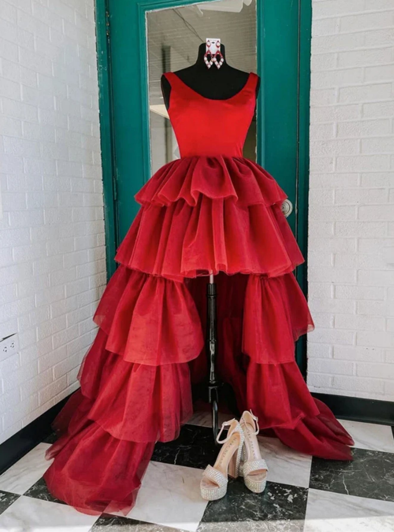 Burgundy  Tiers Prom Dress