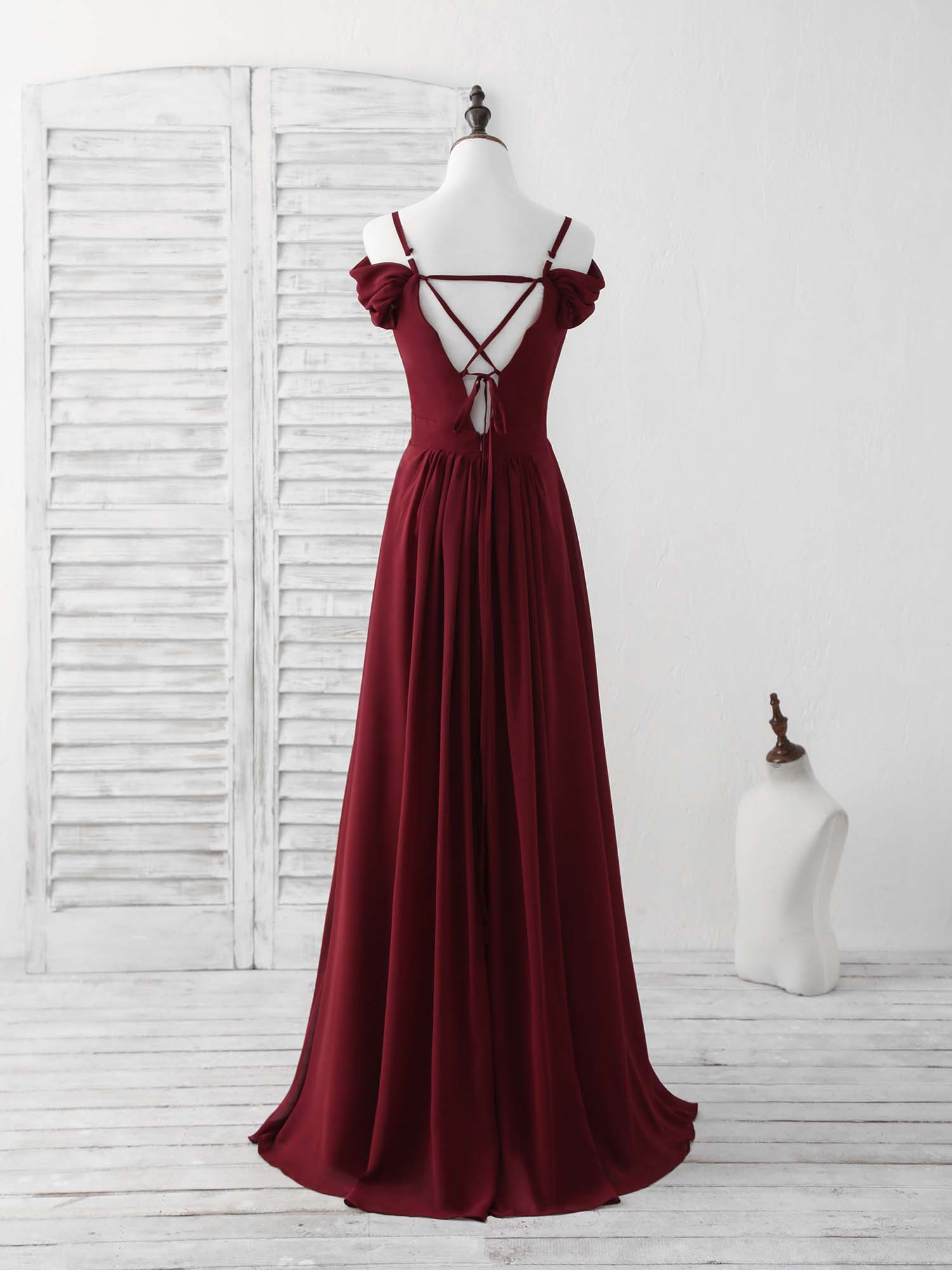 Bridesmaid Dresses Emerald Green, Burgundy Lace Chiffon Long Prom Dress Burgundy Bridesmaid Dress