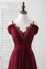 Bridesmaid Dress Dark Green, Burgundy Lace Chiffon Long Prom Dress Burgundy Bridesmaid Dress