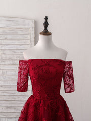 Prom Dress2028, Burgundy Lace Short Prom Dress, Burgundy Homecoming Dress