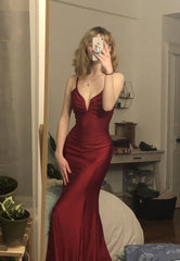 Party Dress Reception Wedding, Burgundy mermaid long prom evening dress