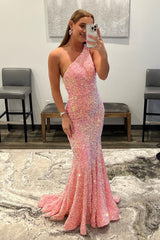 Burgundy Mermaid Sequins Long Prom Dress