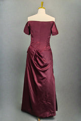 Burgundy Off The Shoulder Prom Dresses Simple Satin Formal Dresses