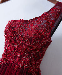 Prom Dresses Blues, Burgundy One Shoulder Long Prom Dress, Lace Evening Dress