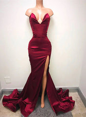 Burgundy Satin Mermaid Long Sweetheart Evening Dress Burgundy Prom Dress prom dresses shops