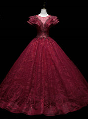 Burgundy Sequins Beading Quinceanera Dress