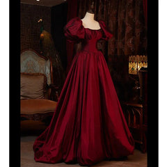 Burgundy Short Sleeves Floor Length Long Evening Dresses Ball Gown Formal Dresses prom dresses shops